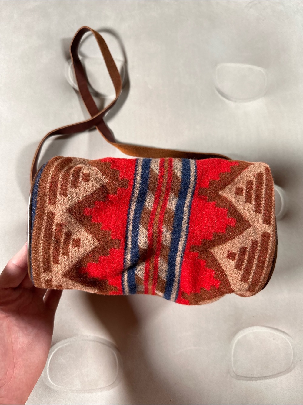 Pendleton Red Tan And Blue Wool Southwestern Aztec Retro Crossbody Bag USA Made - Picture 7 of 15